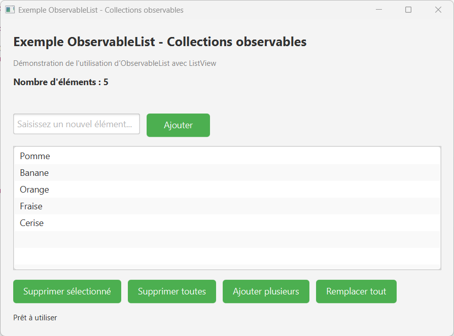 Exemple ObservableList avec ListView JavaFX