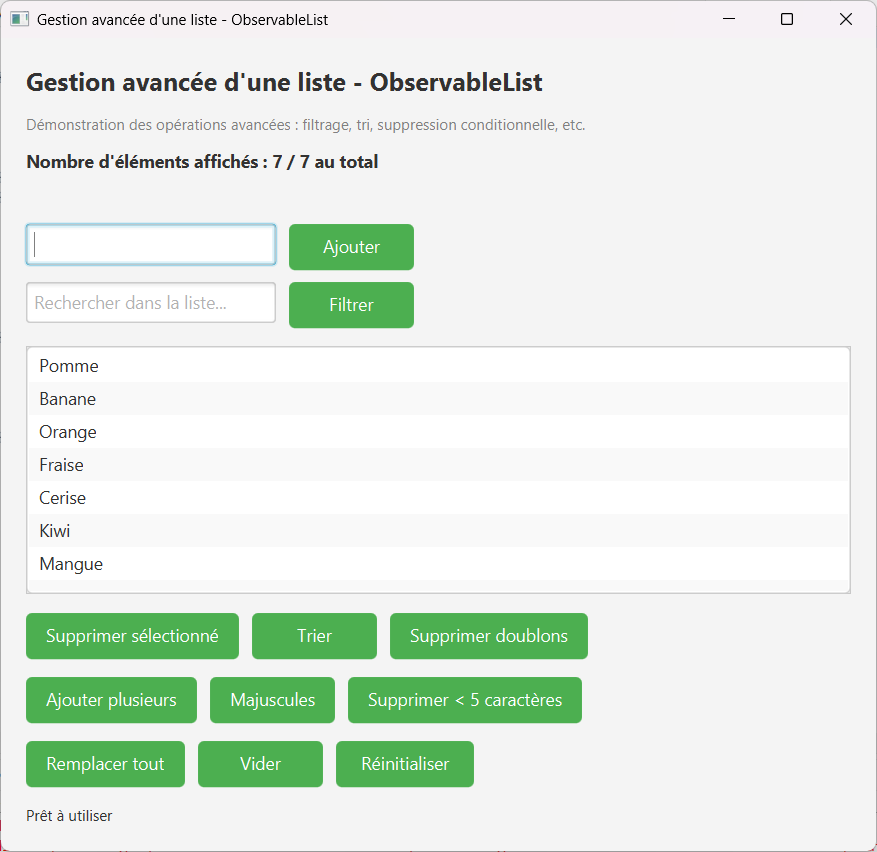 Exemple gestion avancée d'une liste JavaFX