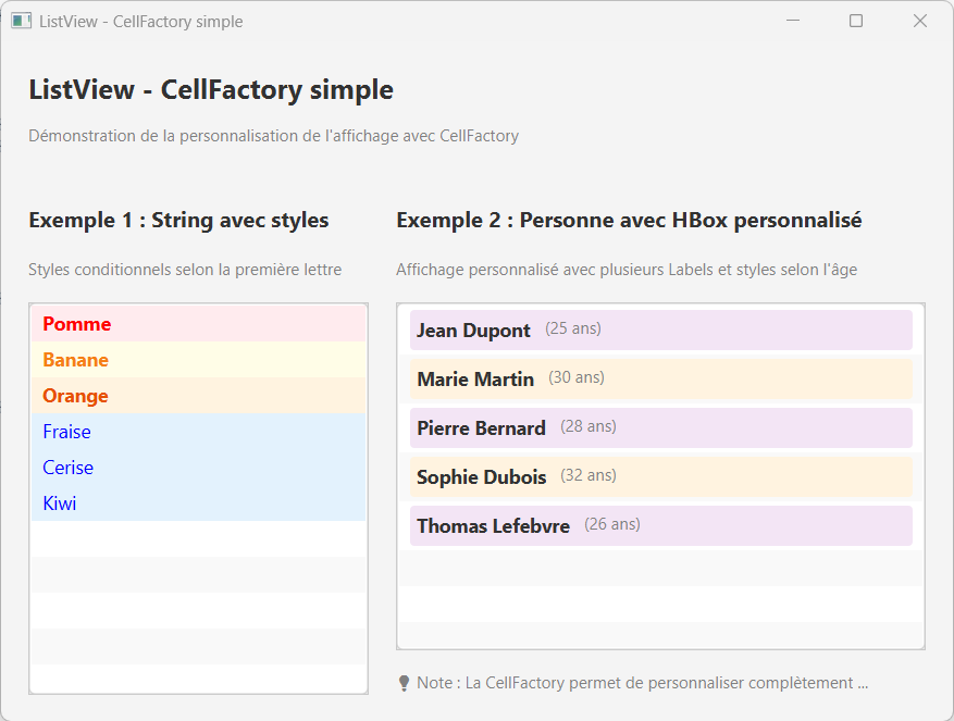 Exemple ListView - CellFactory simple