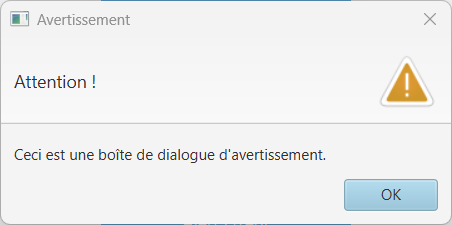 Exemple Alert JavaFX type WARNING
