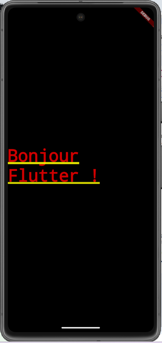 Exemple d'écran Flutter avec Center et Text centrés dans MaterialApp