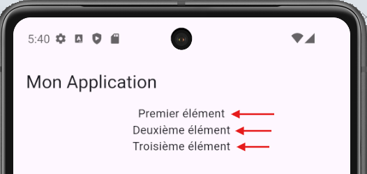 Illustration du widget Column en Flutter (Chapitre 2.4.2)