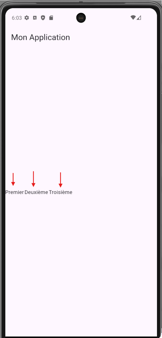 Exemple visuel de Row en Flutter (widgets disposés horizontalement)
