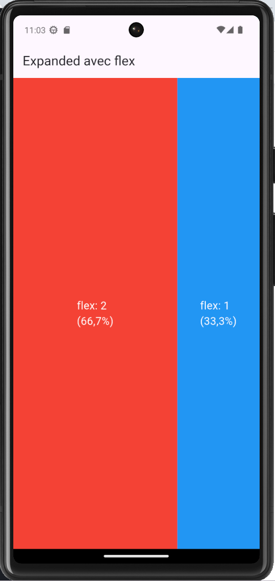 Exemple Expanded avec flex dans Flutter
