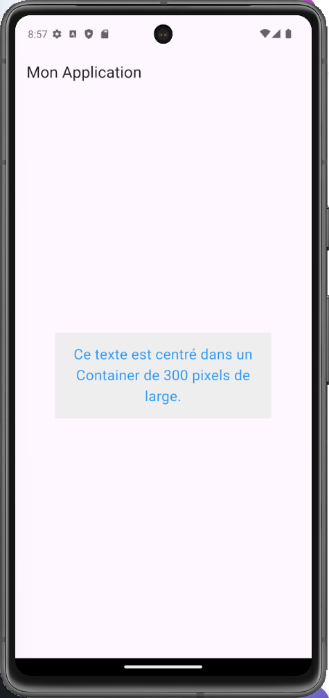 Texte centré dans un Container de 300 pixels de large