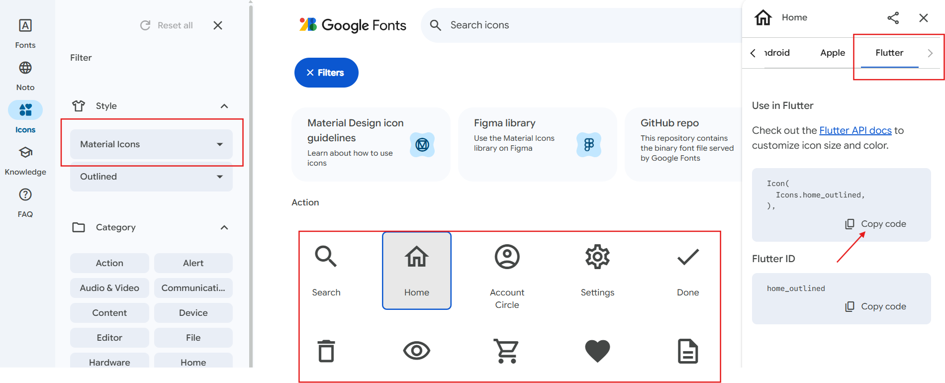 Aperçu de la Google Material Icon Gallery