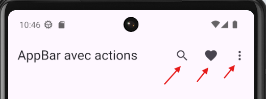 Exemple AppBar avec actions Flutter