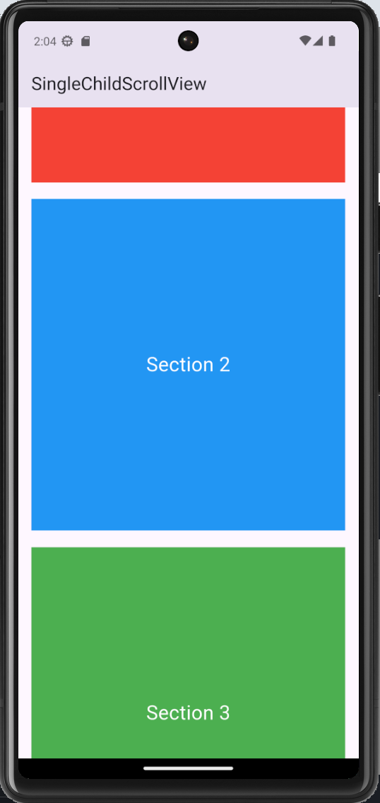 Exemple SingleChildScrollView Flutter