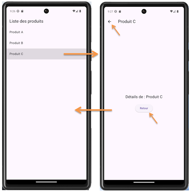 Exemple Navigator.push et Navigator.pop Flutter