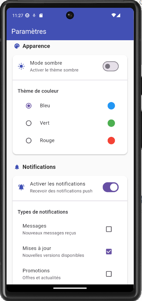 Interface de paramètres à reproduire