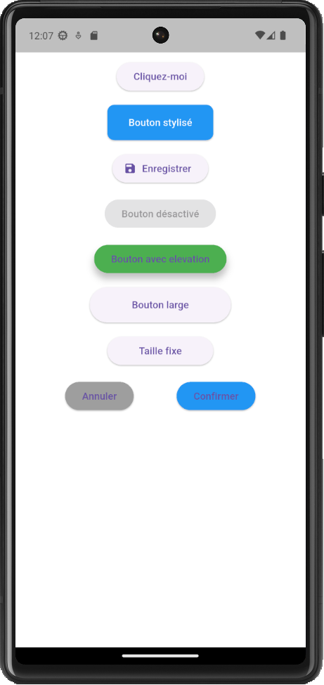 Exemple ElevatedButton Flutter