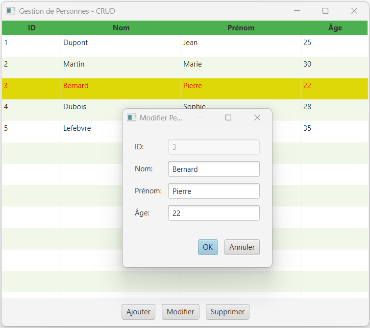 Application JavaFX - TableView avec MySQL CRUD
